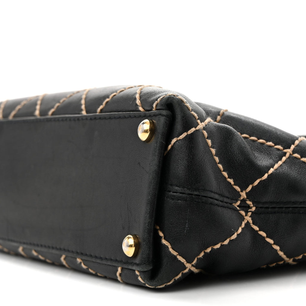 Calfskin Stitch Small Surpique Tote Black