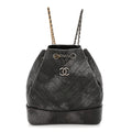 Metallic Grained Goatskin Chevron Quilted Gabrielle Backpack Dark Silver Gold