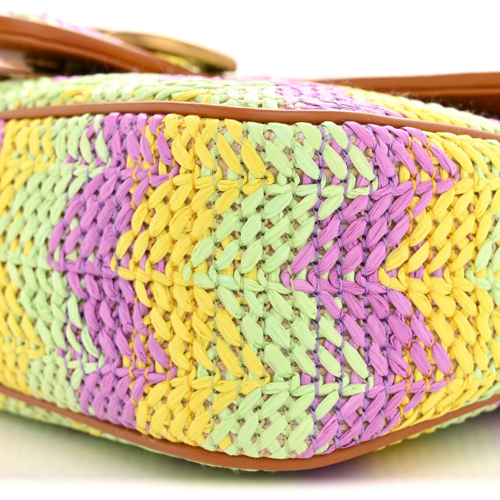 Calfskin Raffia Woven Small GG Marmont Shoulder Bag Multicolor