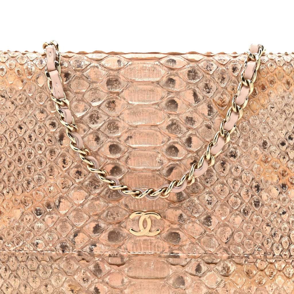 Metallic Snakeskin Wallet On Chain WOC Ivory Gold