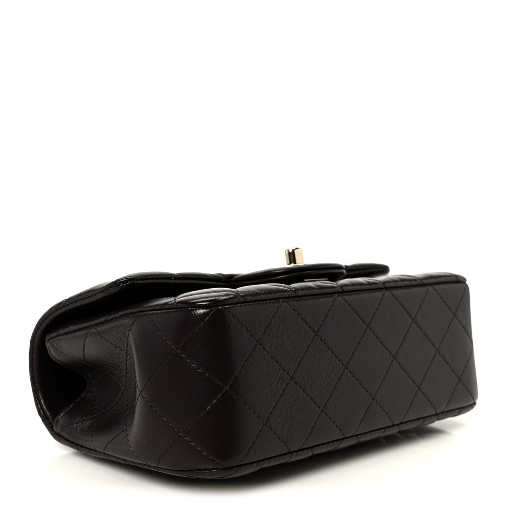 Lambskin Quilted Mini Top Handle Rectangular Flap Dark Brown