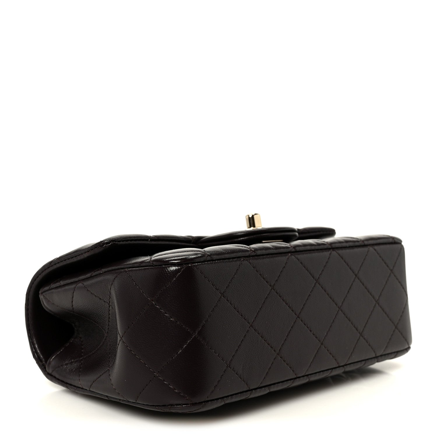 Lambskin Quilted Mini Top Handle Rectangular Flap Dark Brown
