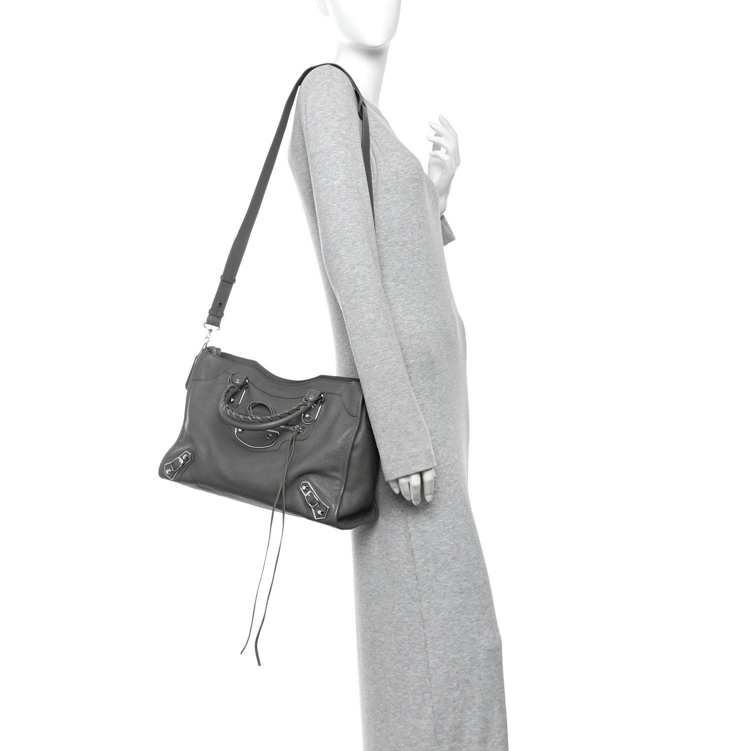 Chevre Silver Metallic Edge Hardware City Gris Acier