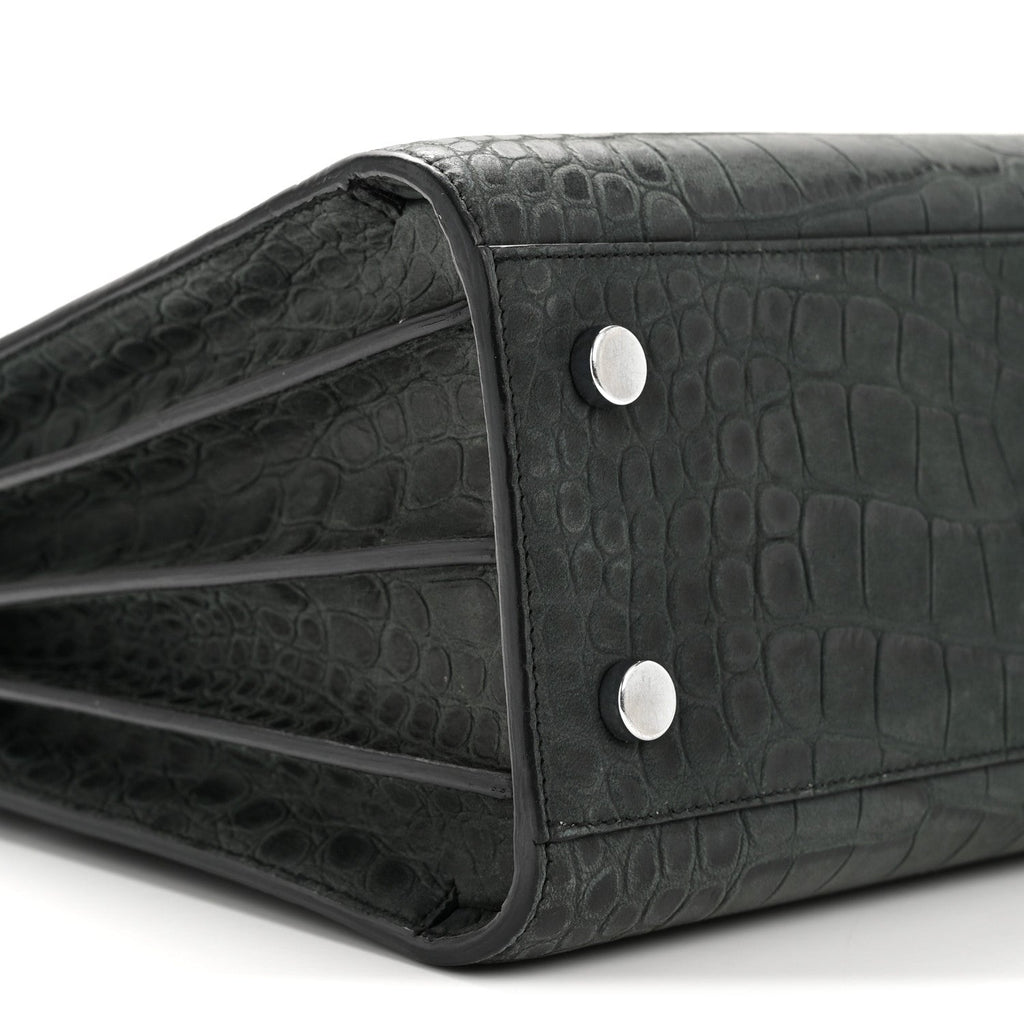 Calfskin Crocodile Embossed Baby Sac de Jour Dusty Black