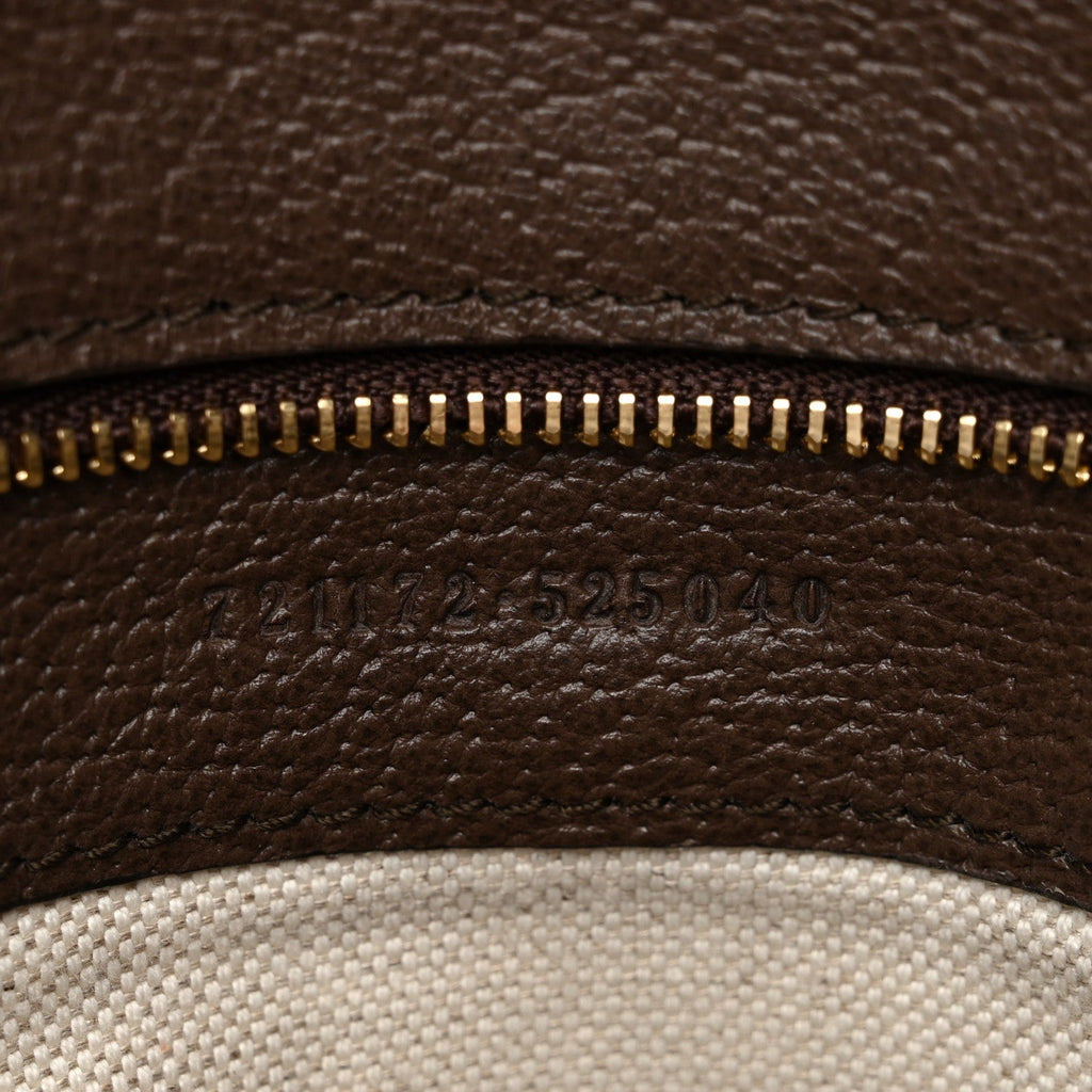 GG Supreme Monogram Textured Dollar Calfskin Web Medium Blondie Top Handle Shoulder Flap Bag Beige Ebony New Acero