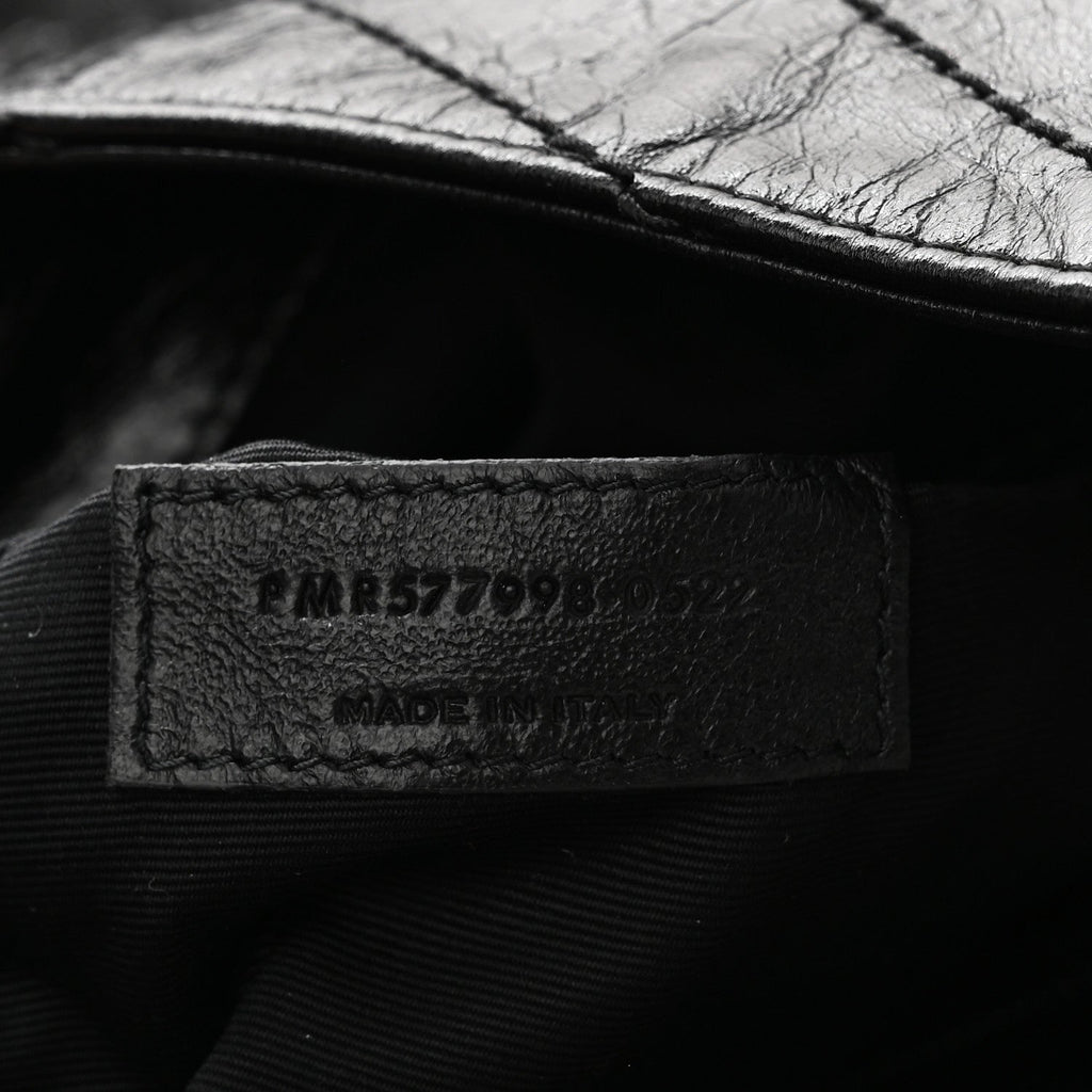 Crinkled Calfskin Matelasse Monogram Large Niki Shopper Tote Black