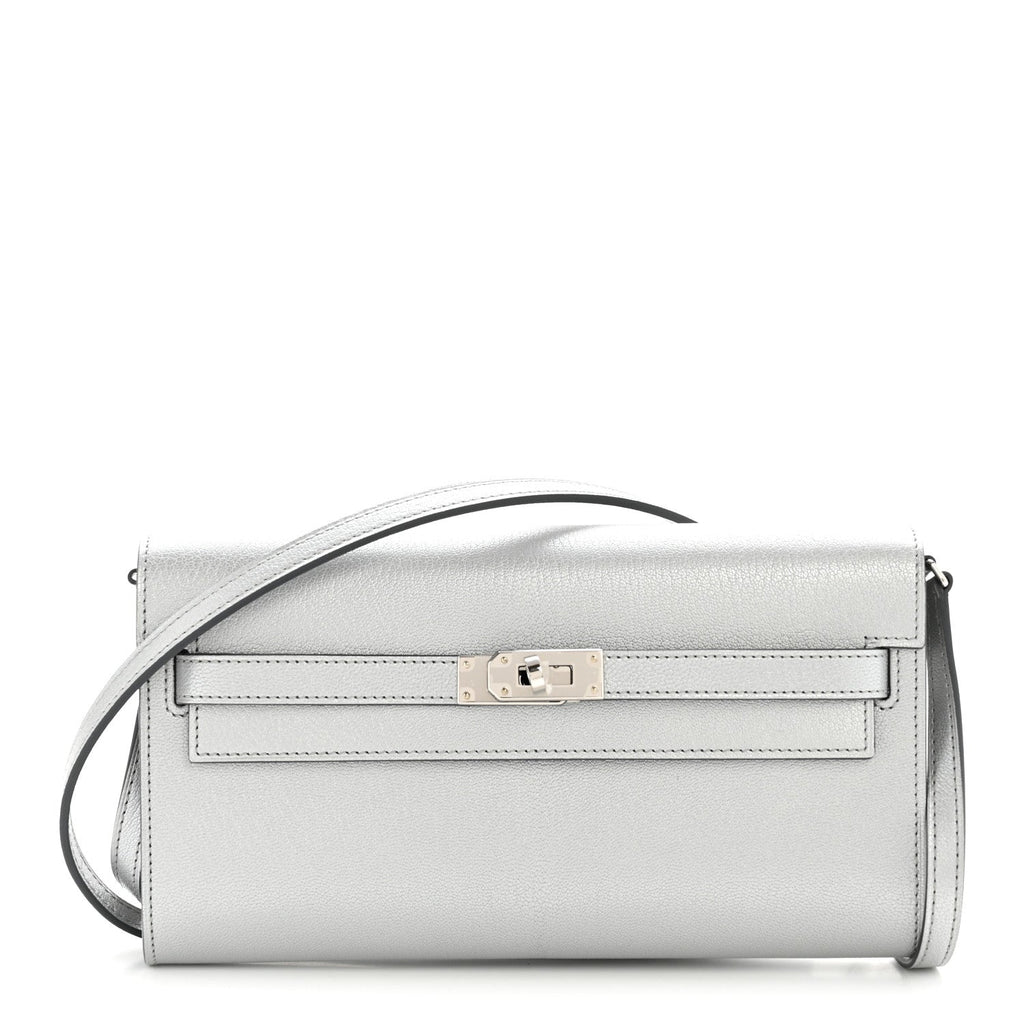Metallic Chevre Chamkilight Kelly Wallet To Go Argent