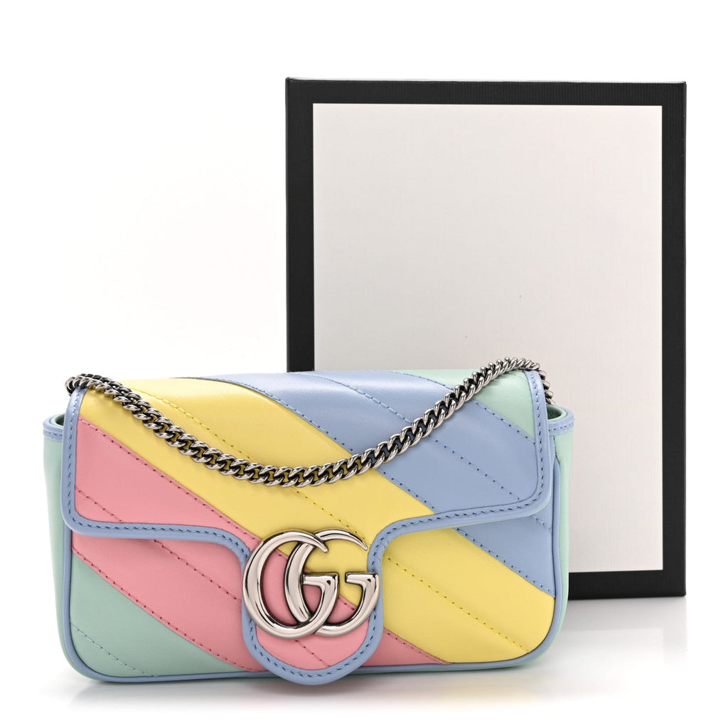 Calfskin Matelasse Diagonal Super Mini GG Marmont Shoulder Bag Multicolor Pastel