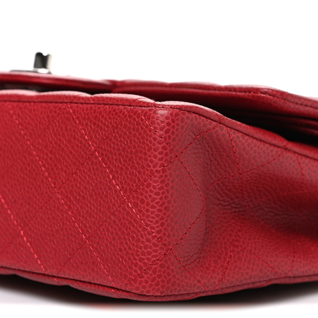 Caviar Quilted Medium Double Flap Dark Red