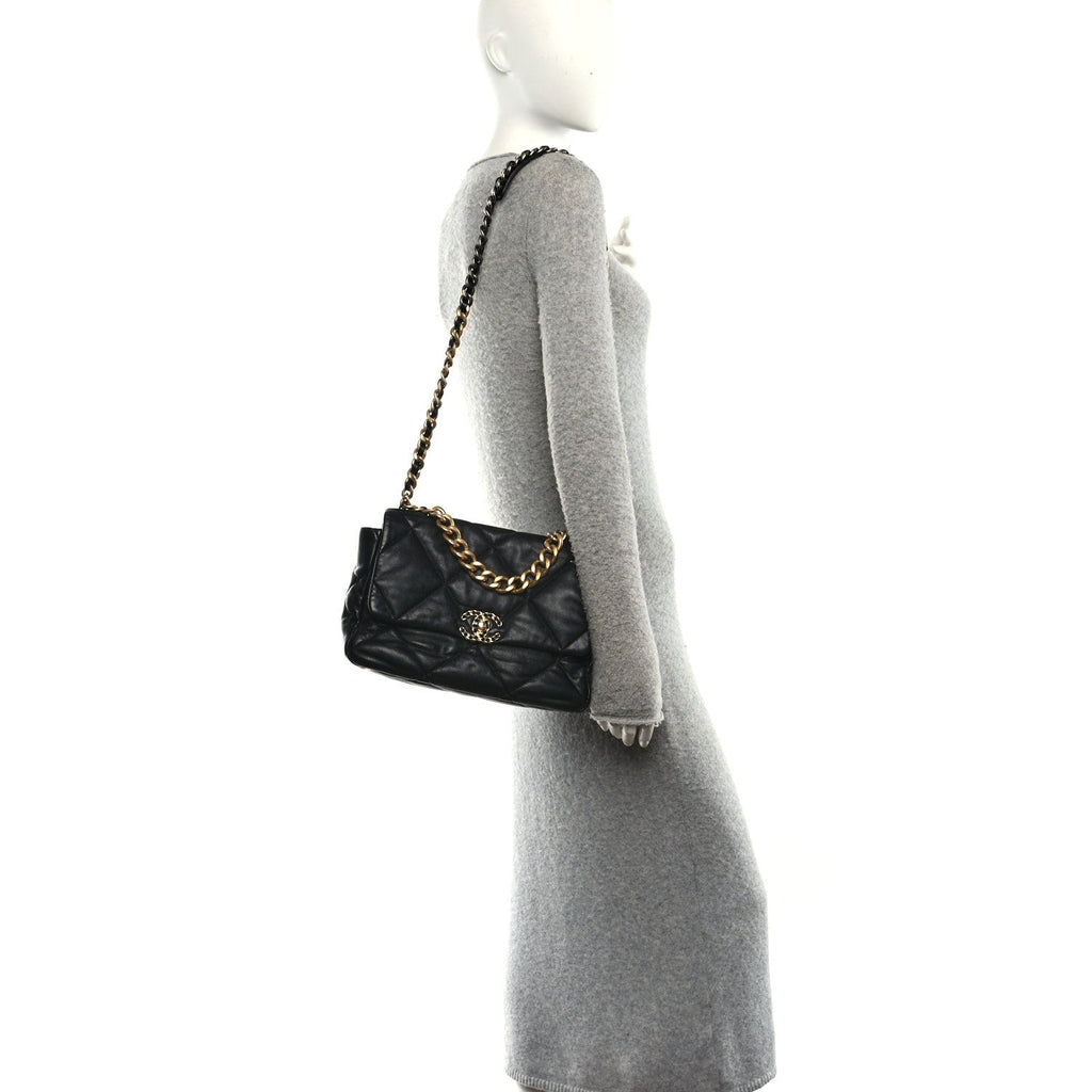 Lambskin Quilted Large Chanel 19 Flap Black