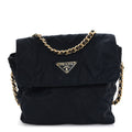 Nylon Tessuto Impuntu Quilted Flap Shoulder Bag Blue