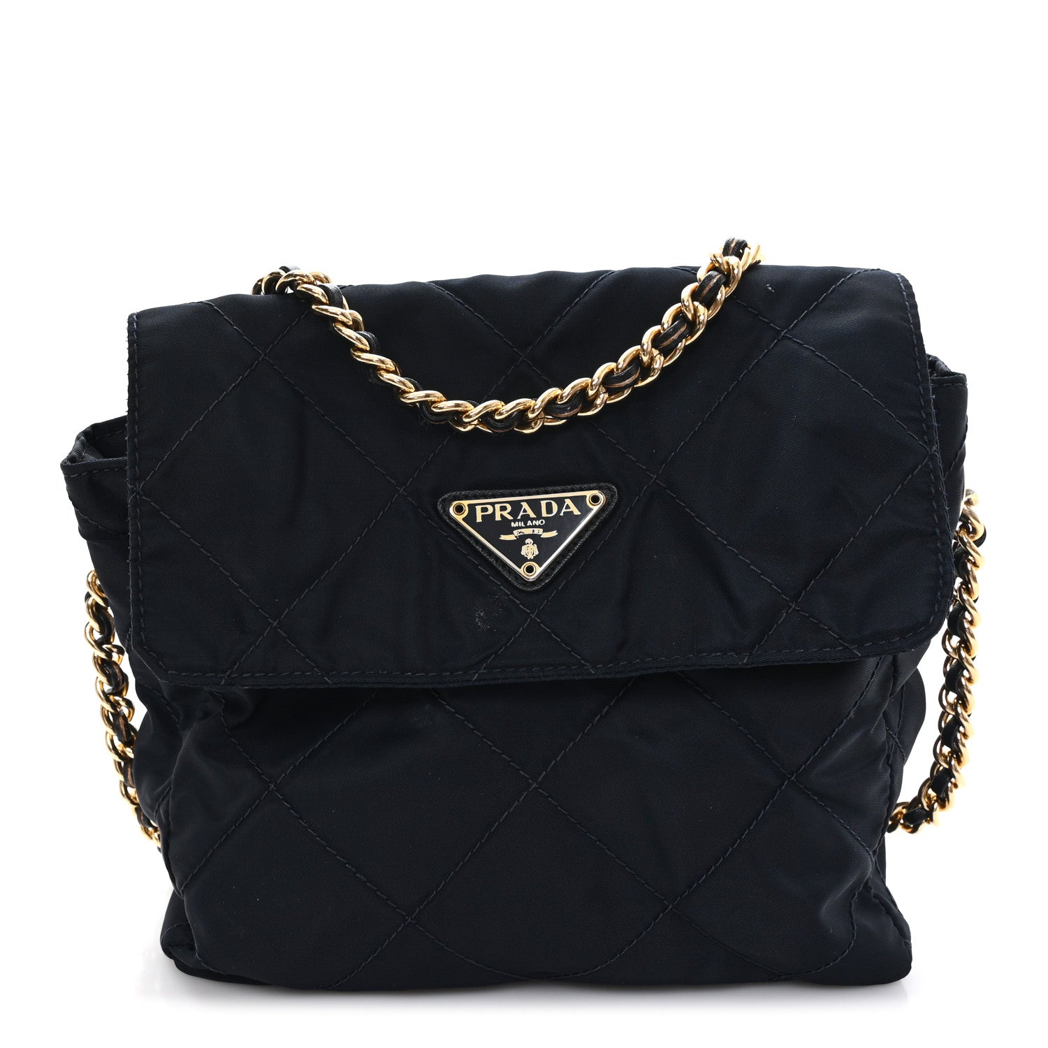 Nylon Tessuto Impuntu Quilted Flap Shoulder Bag Blue
