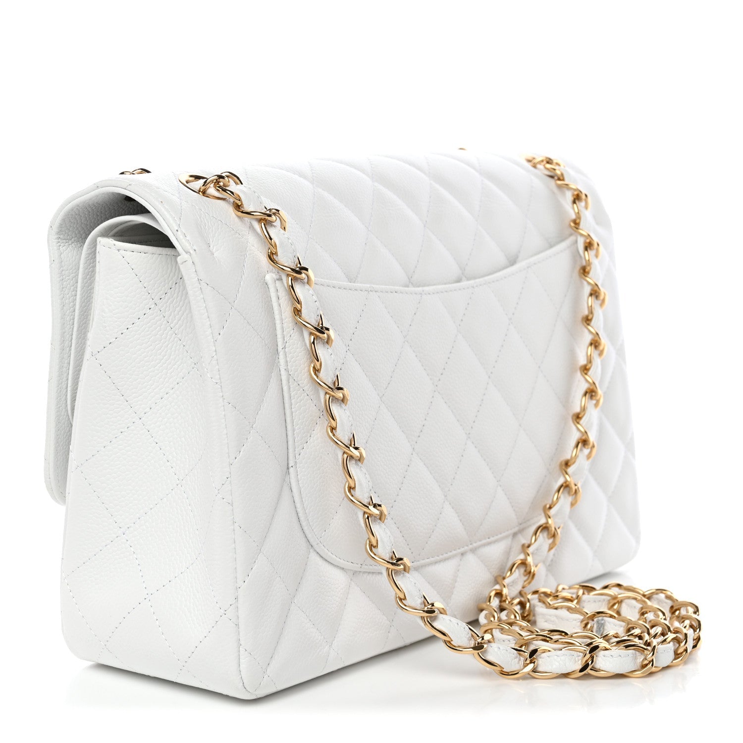 Caviar Quilted Jumbo Double Flap White