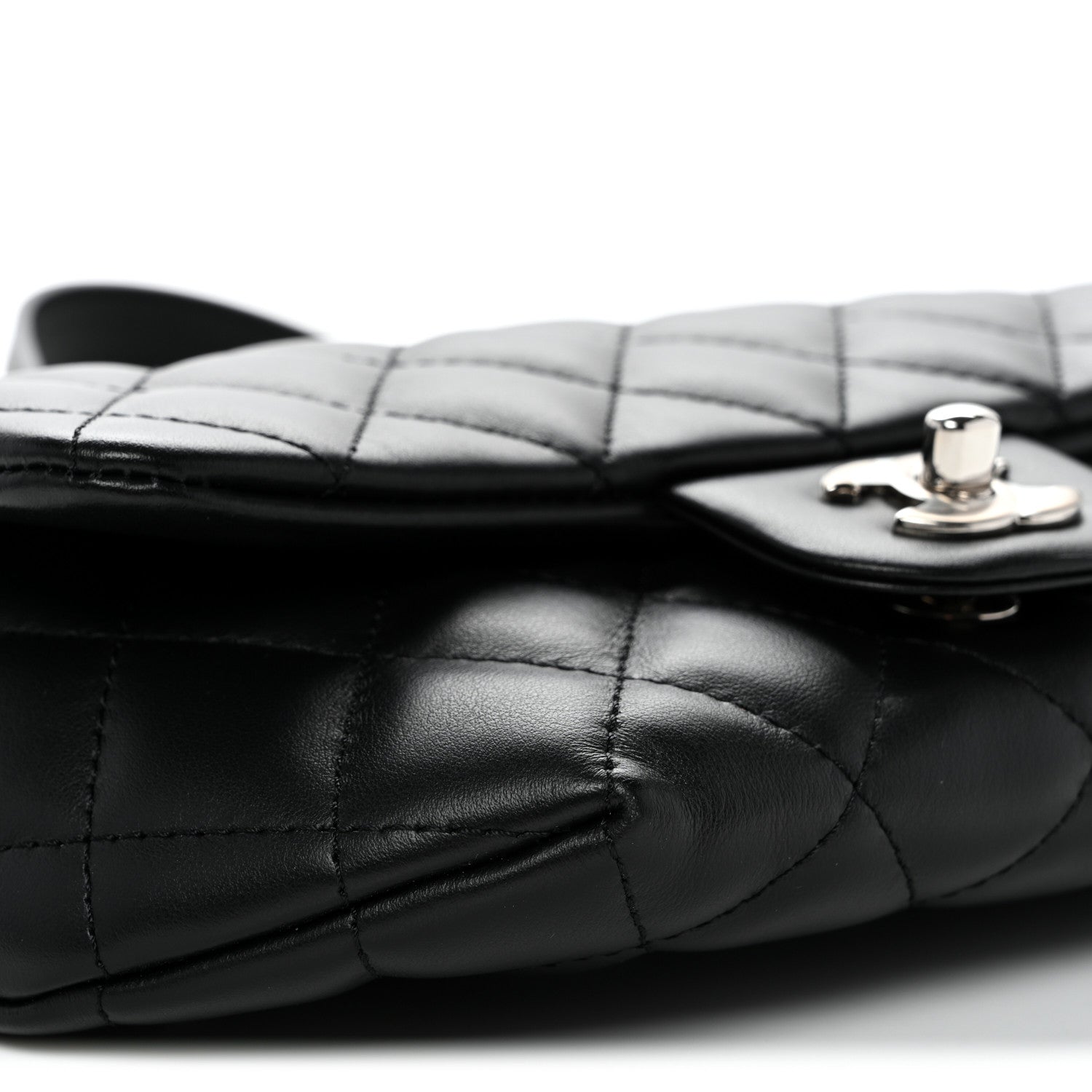 Calfskin Quilted CC Uniform Flap Belt Bag Black