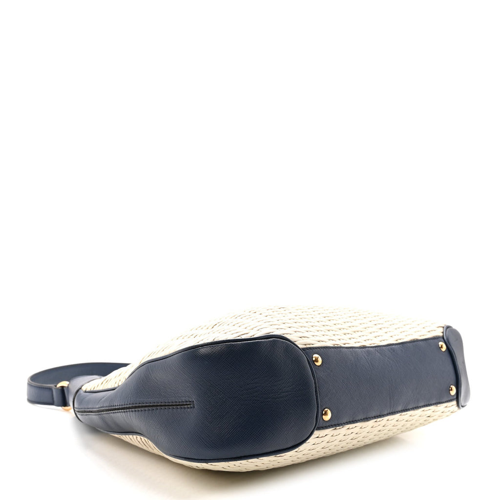 Woven Calfskin Gancini Hobo Blue White