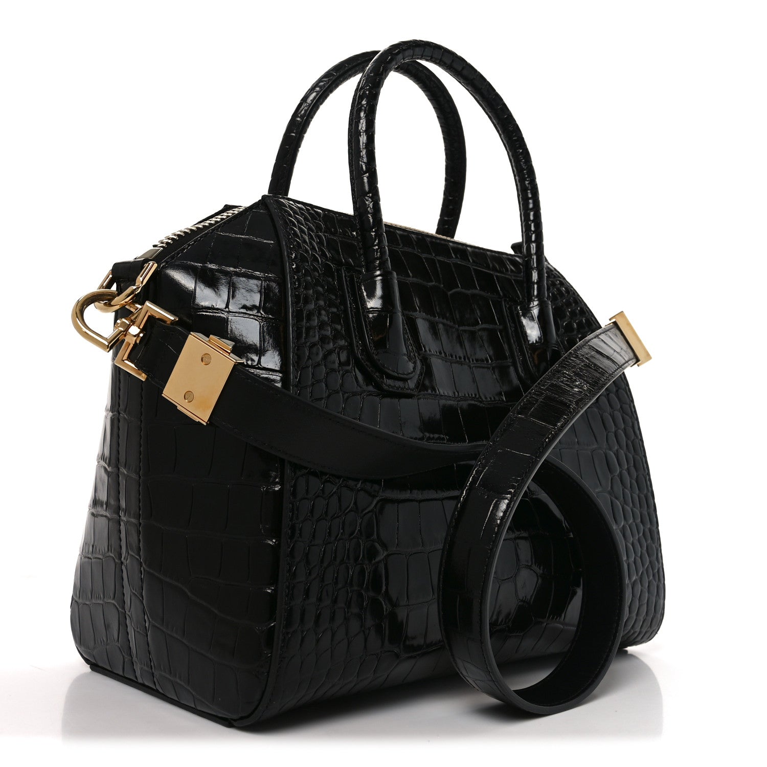 Calfskin Crocodile Embossed Small Antigona Black