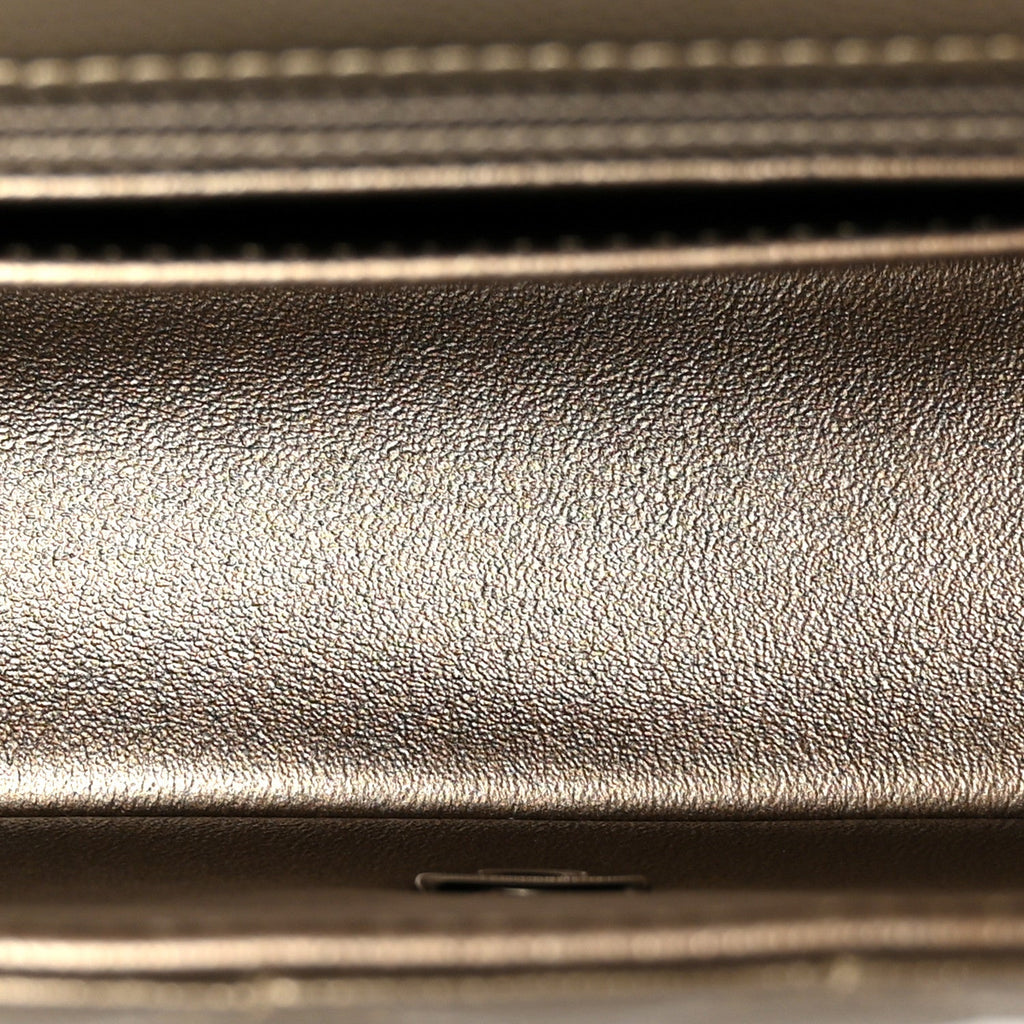 Iridescent Caviar Quilted Mini Rectangular Flap Bronze