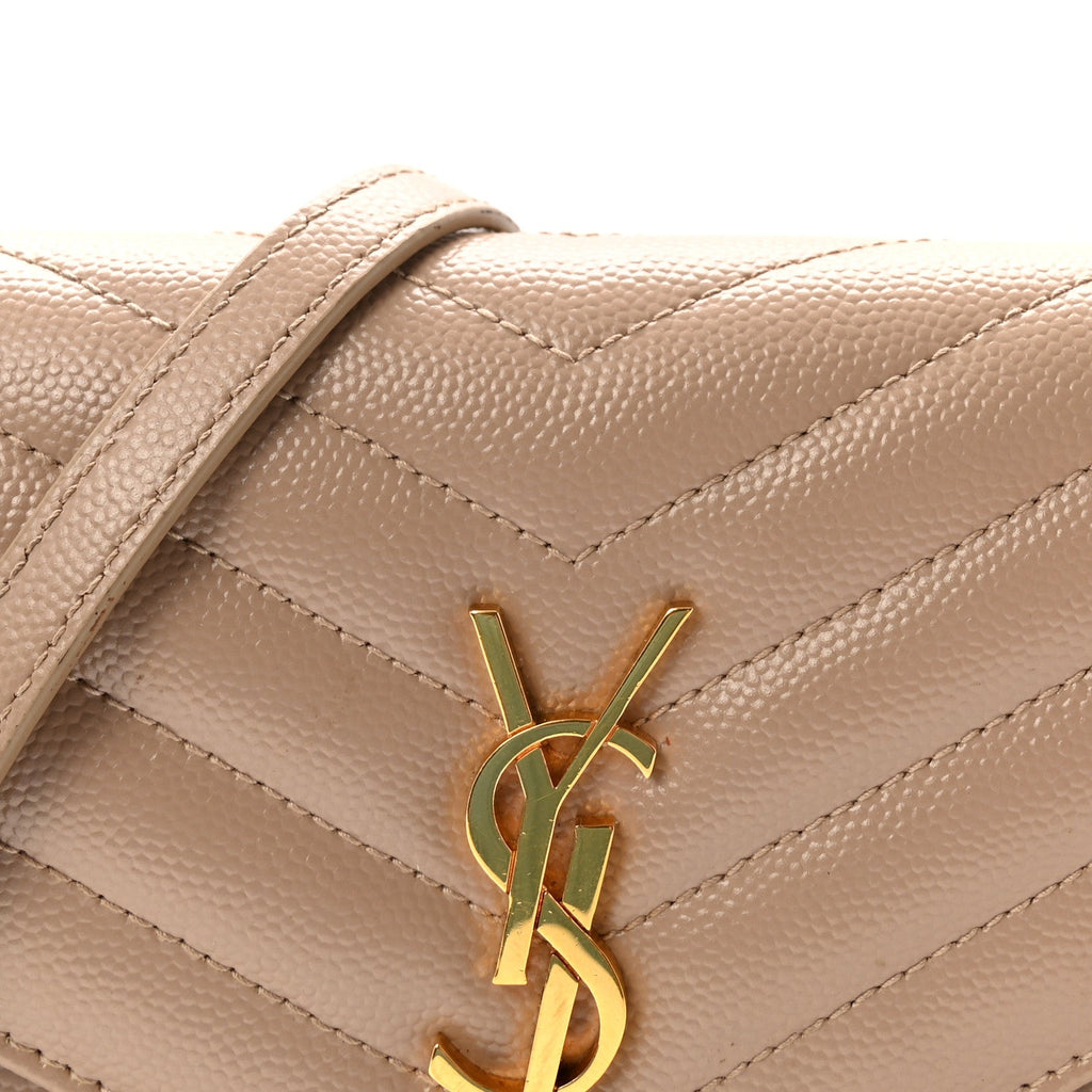 Grain De Poudre Matelasse Chevron Monogram Envelope Chain Wallet Dark Beige