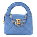 Shiny Aged Calfskin Quilted Mini Nano Kelly Shopper Blue