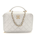 Metallic Lambskin Quilted Top Handle Vanity Case Silver