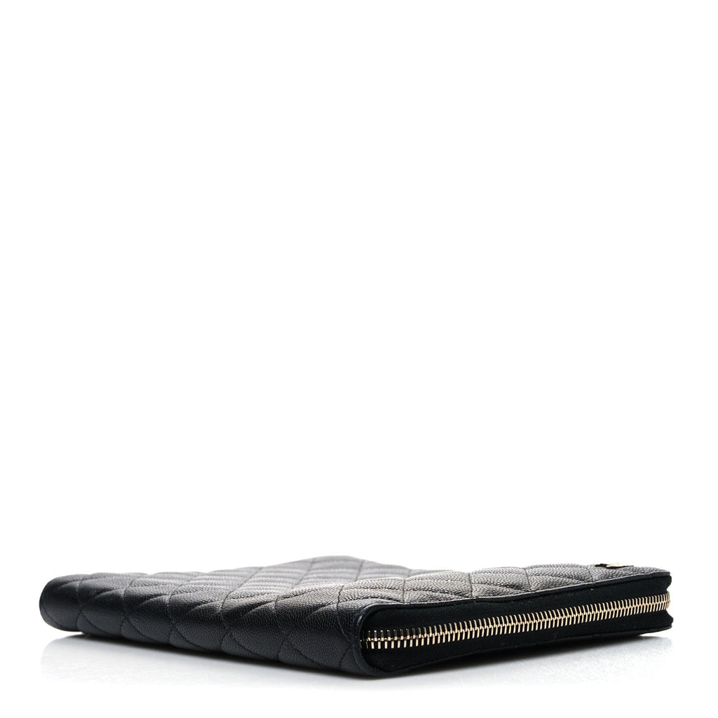Caviar Quilted Zip Around Notebook Agenda Cover Black