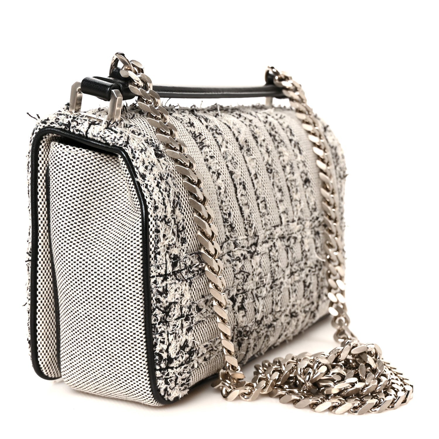 Lambskin Needle Punch Quilted Check Small Lola Bag White Black