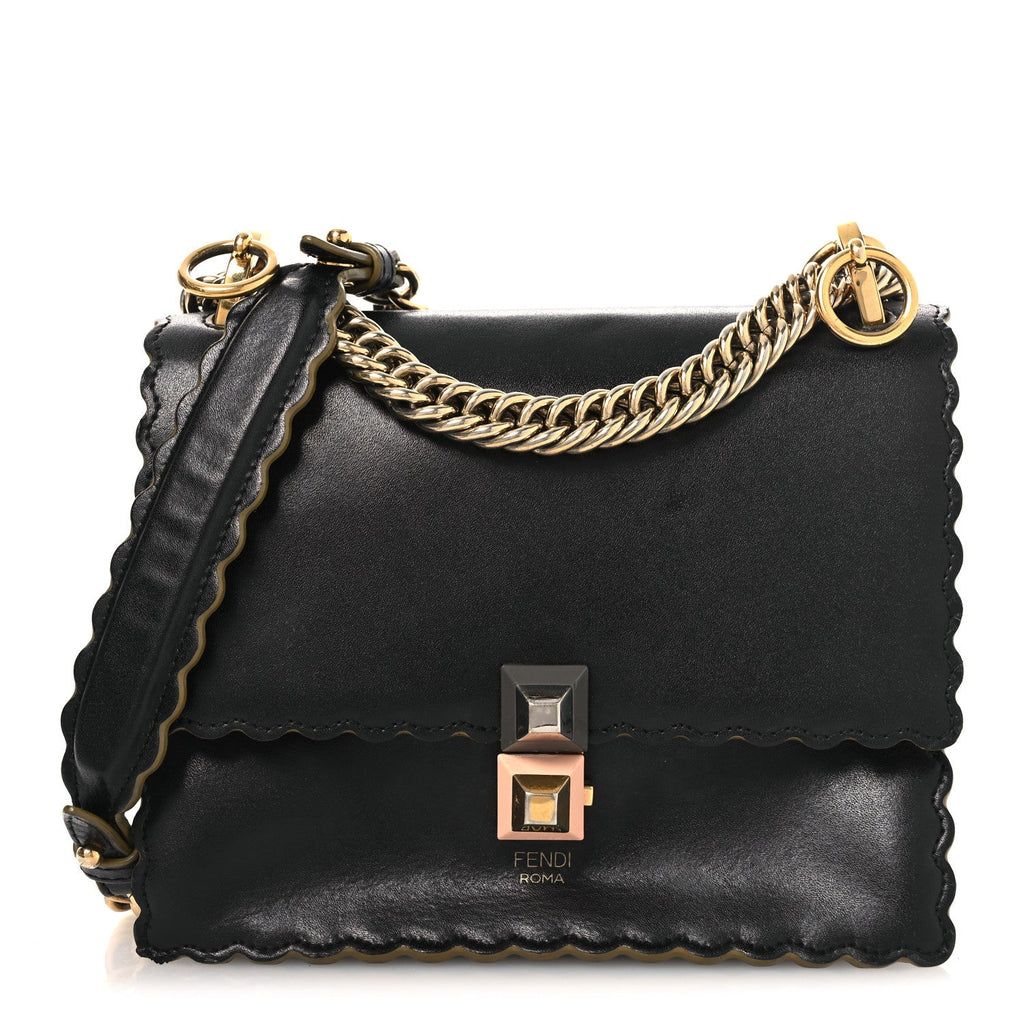 Vitello Liberty Scalloped Studded Small Kan I Shoulder Bag Black