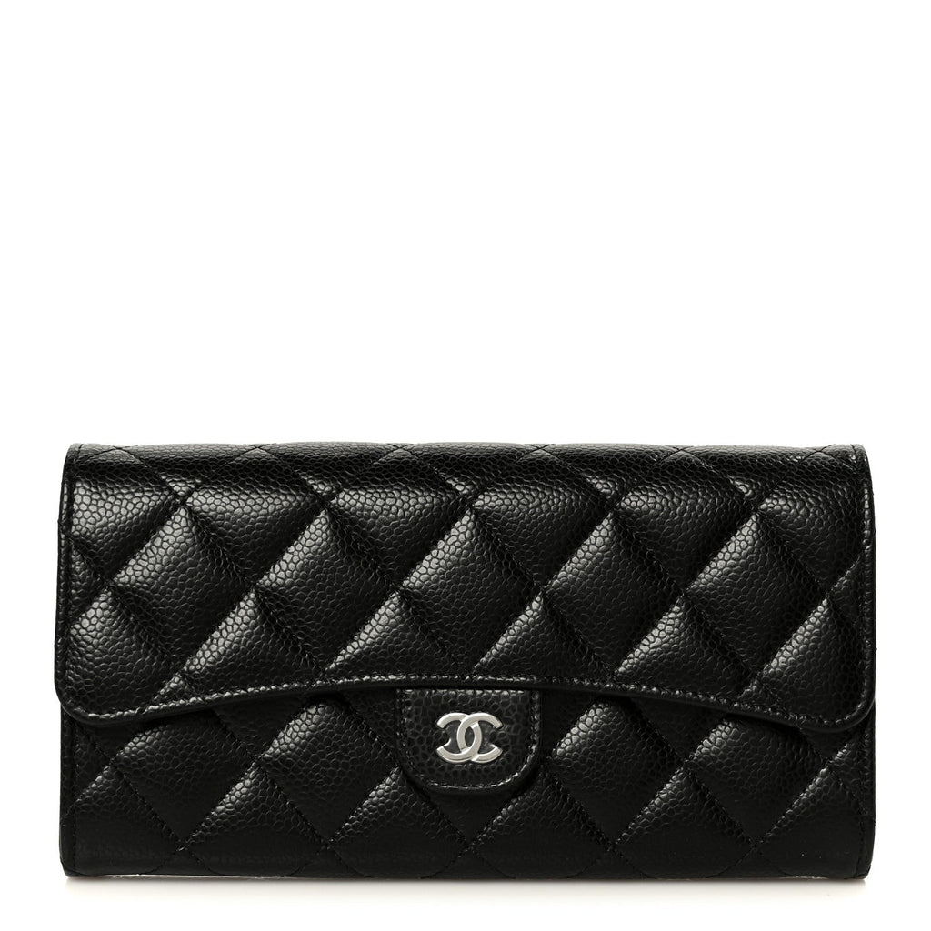 Caviar Quilted Large Gusset Flap Wallet Black