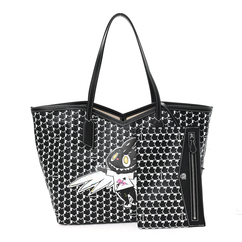 X KASING LUNG Calfskin Canvas M Labubu Tote MM Black