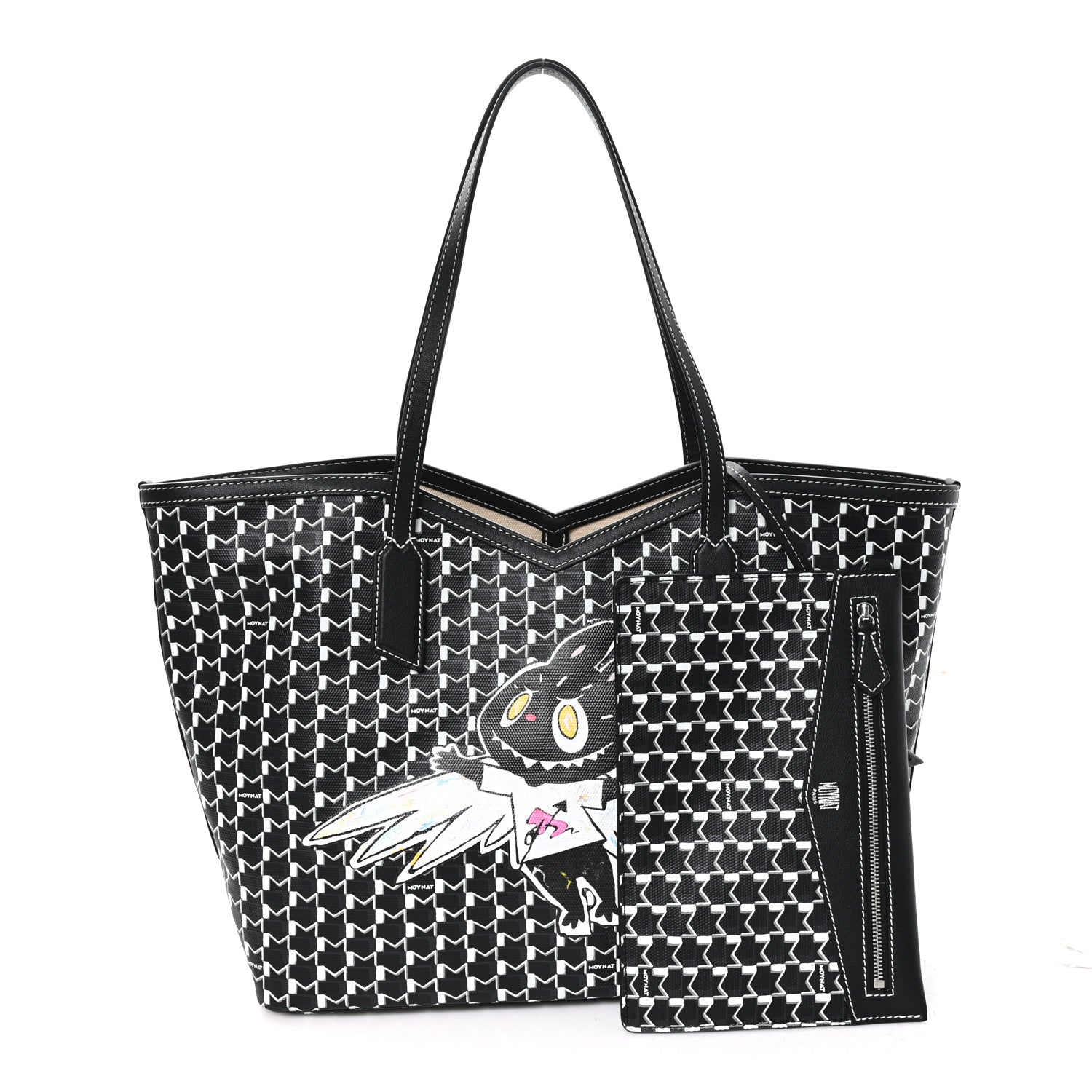 X KASING LUNG Calfskin Canvas M Labubu Tote MM Black