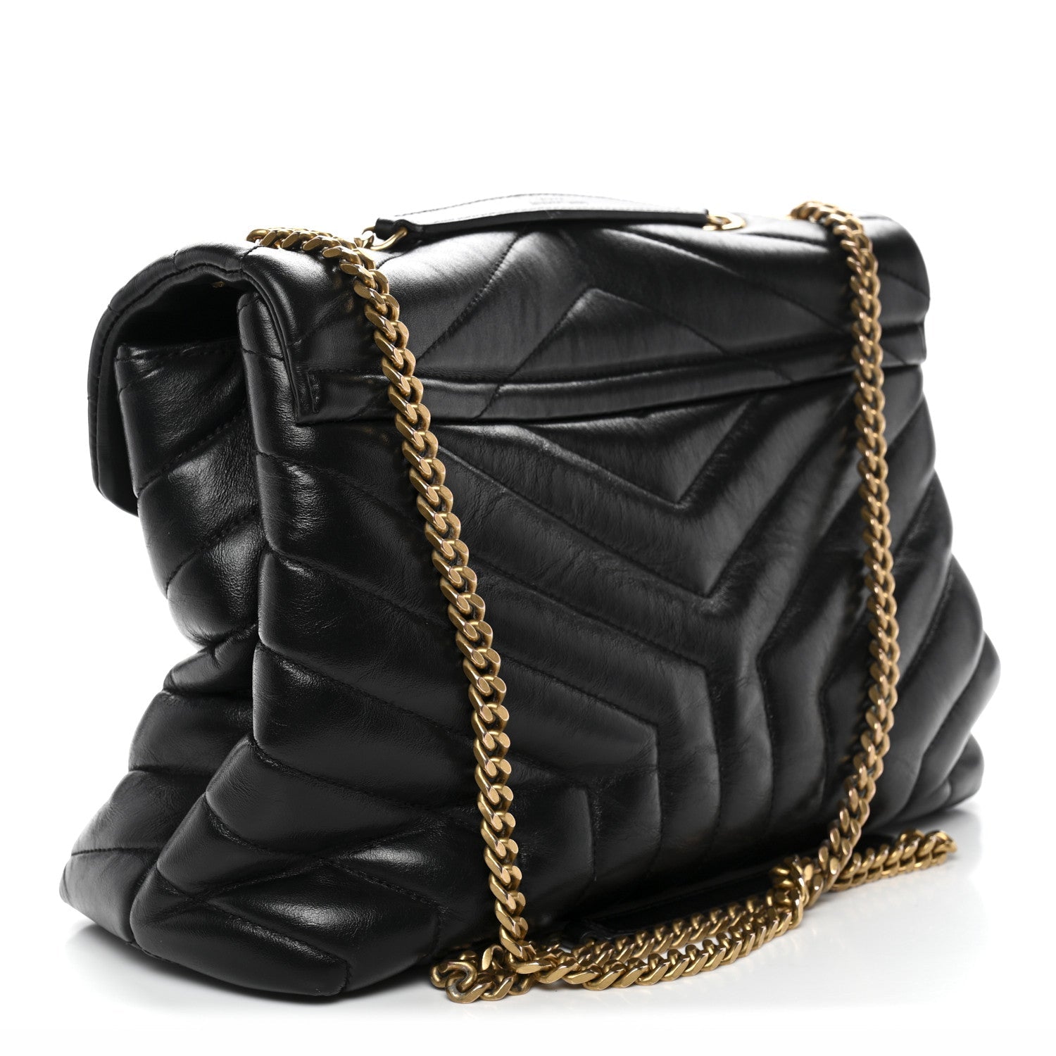 Calfskin Y Quilted Monogram Medium Loulou Chain Satchel Black