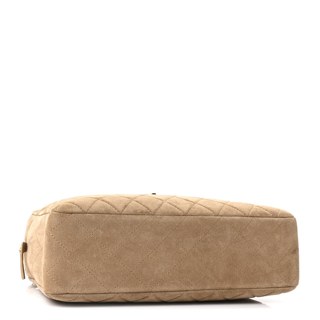 Suede Calfskin Maxi Camera Case Dark Beige