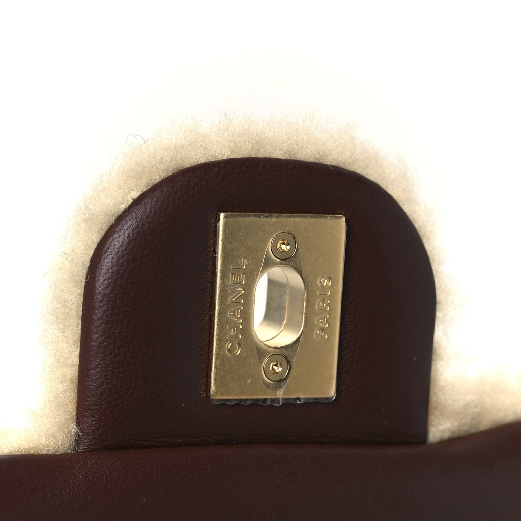 Shearling Lambskin Quilted Furry Coco Flap Beige Dark Brown