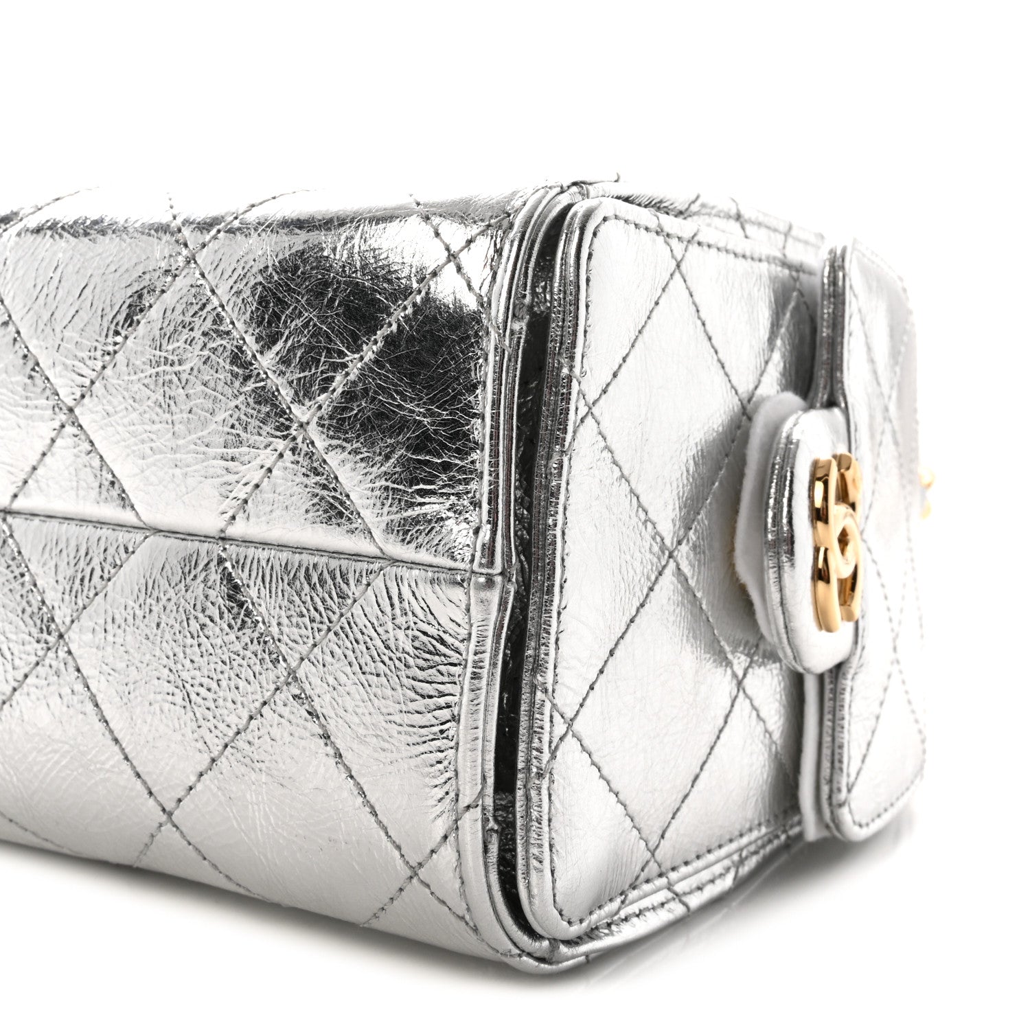 Metallic Aged Calfskin Quilted Mini Chanel 25 Handbag Silver
