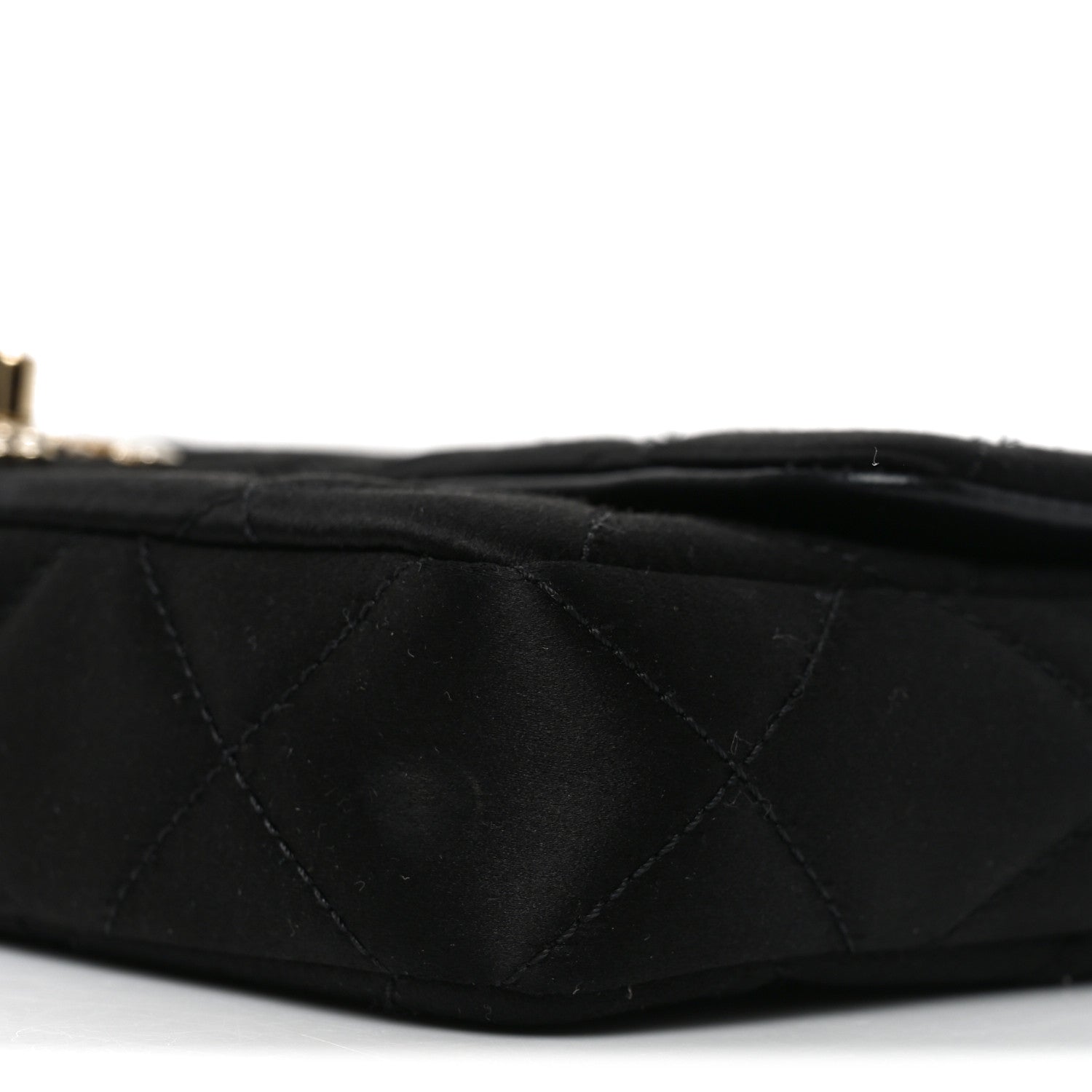 Satin Quilted Pearl CC Flap Clutch Black