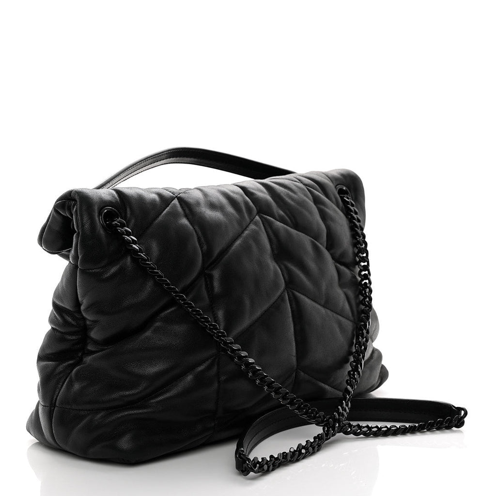 Lambskin Quilted Monogram Monochrome Small Loulou Puffer Chain Satchel Black