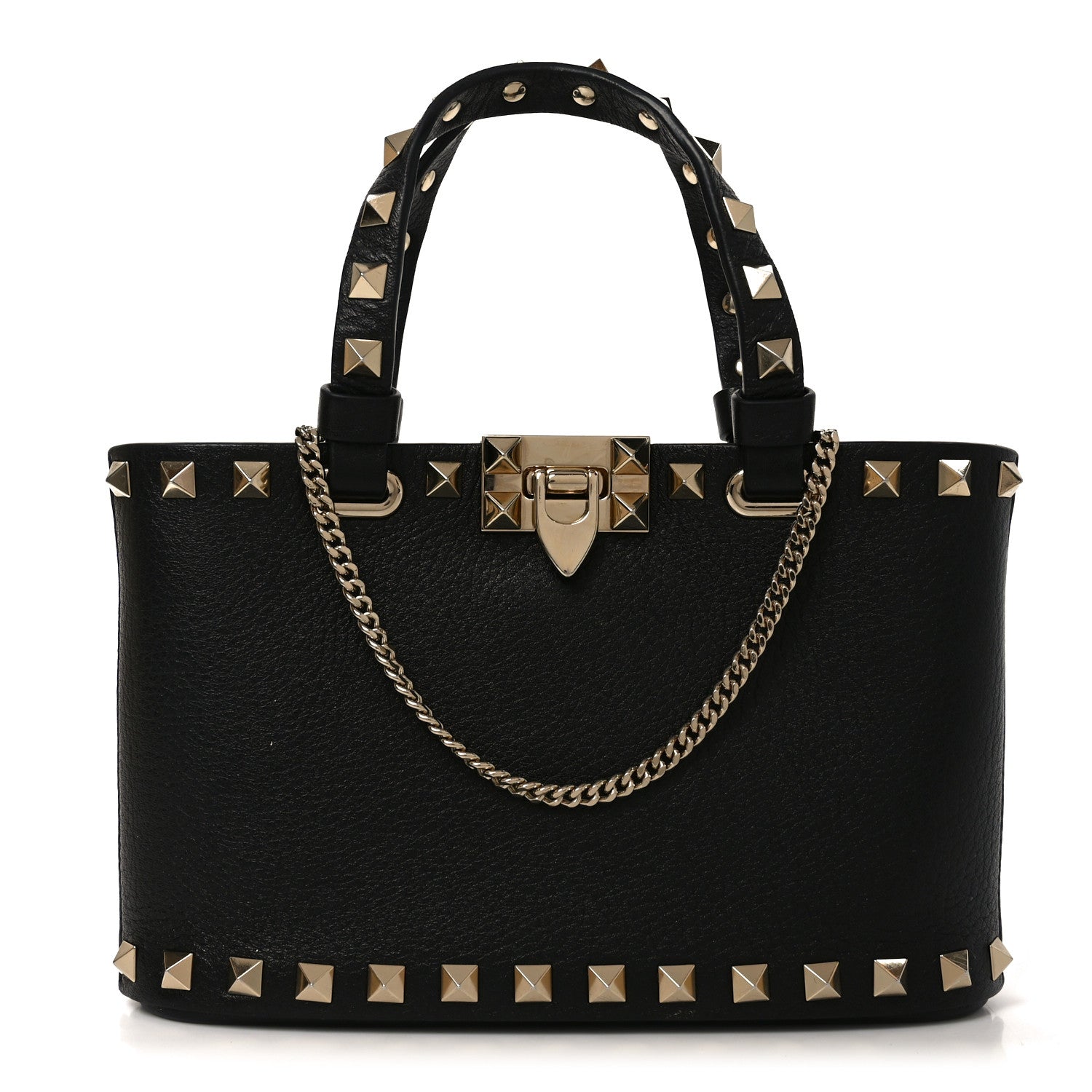 Grainy Calfskin Mini Rockstud Shopping Bag Black