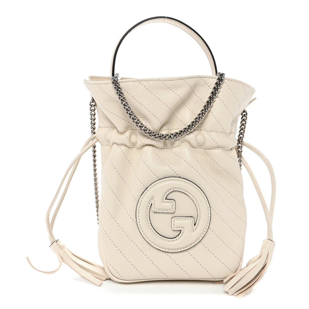 Sakai Be Green Calfskin Diagonal Stitched Mini Blondie Bucket Bag Mystic White