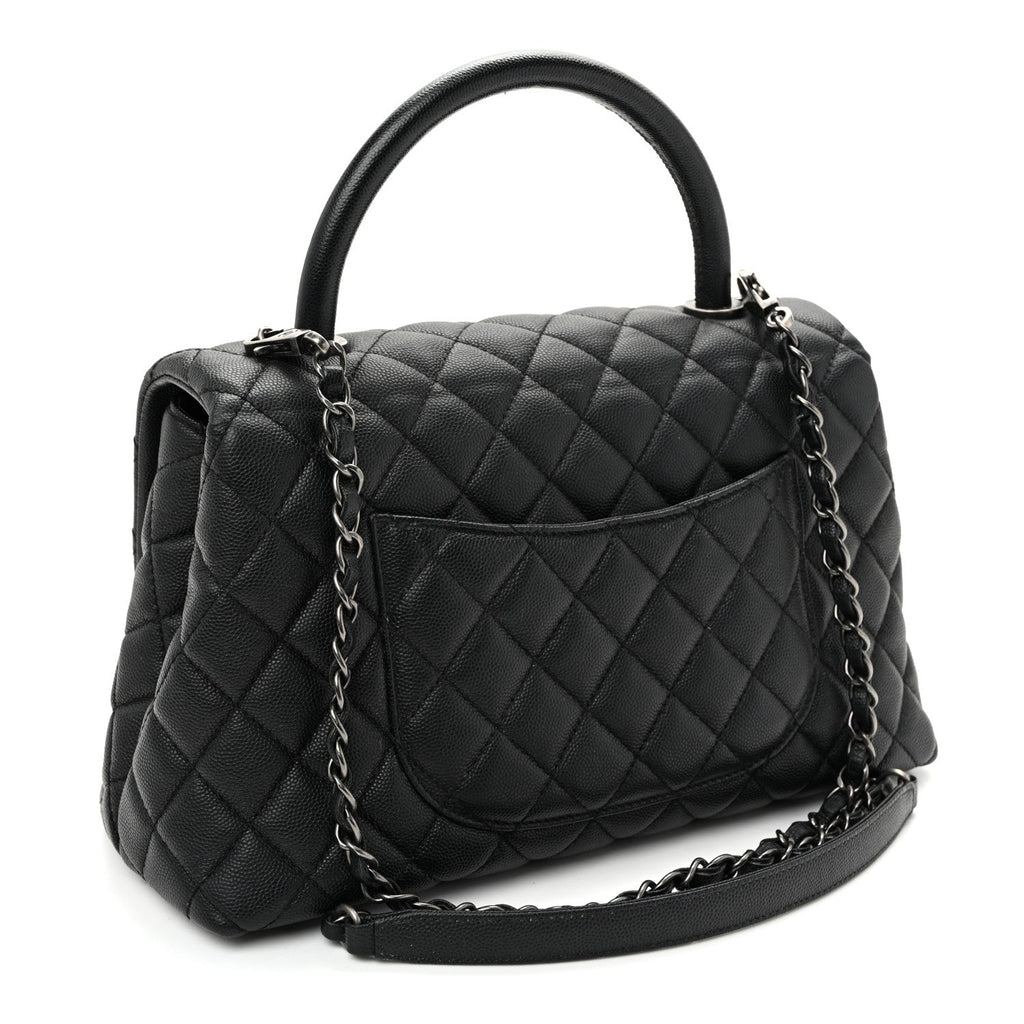 Caviar Quilted Small Coco Handle Flap Black