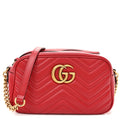 Calfskin Matelasse Small GG Marmont Chain Shoulder Bag Hibiscus Red