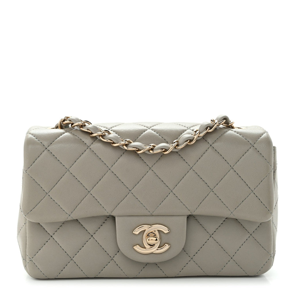 Lambskin Quilted Mini Rectangular Flap Grey