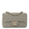Lambskin Quilted Mini Rectangular Flap Grey