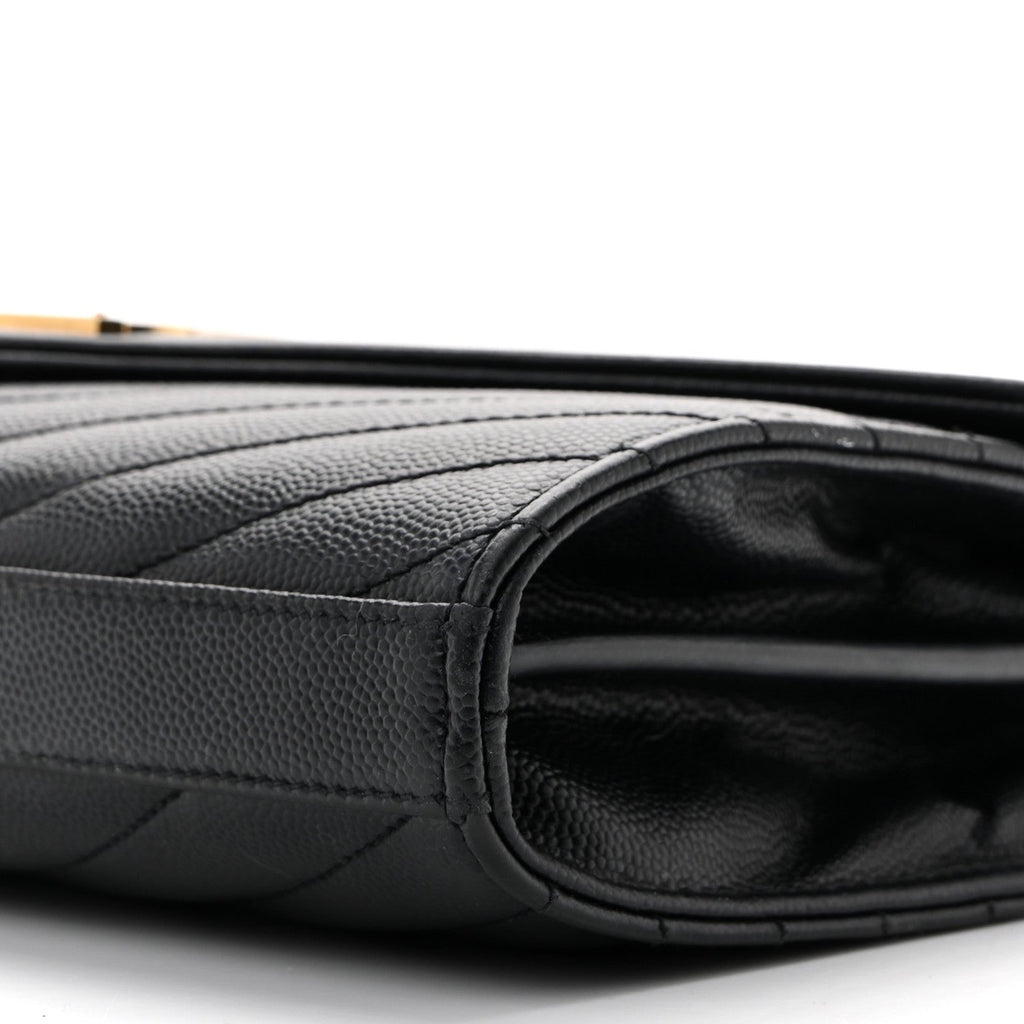 Grain De Poudre Matelasse Chevron Monogram Chain Wallet Black