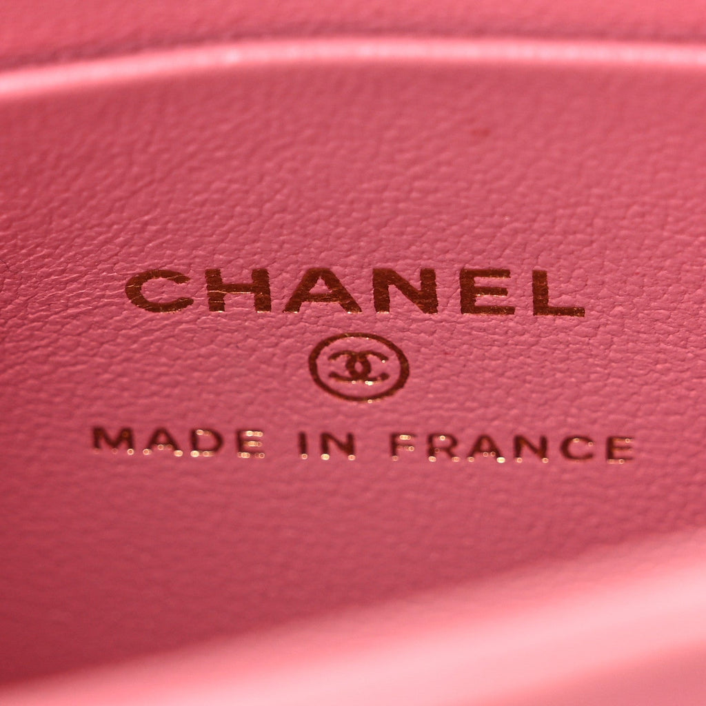 Lambskin Quilted Top Handle Clutch With Chain Pink