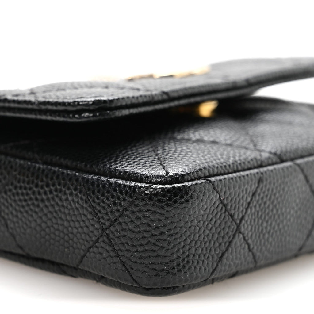 Caviar Quilted Belt Bag With Charms On Chain Black