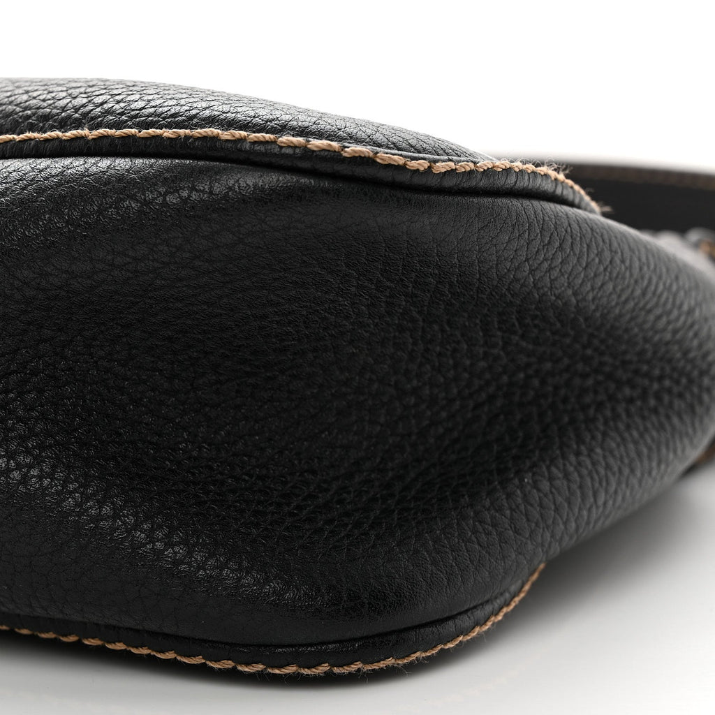 Grained Calfskin Tassel Shoulder Bag Black