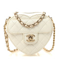 Lambskin Quilted CC In Love Heart Clutch With Chain White