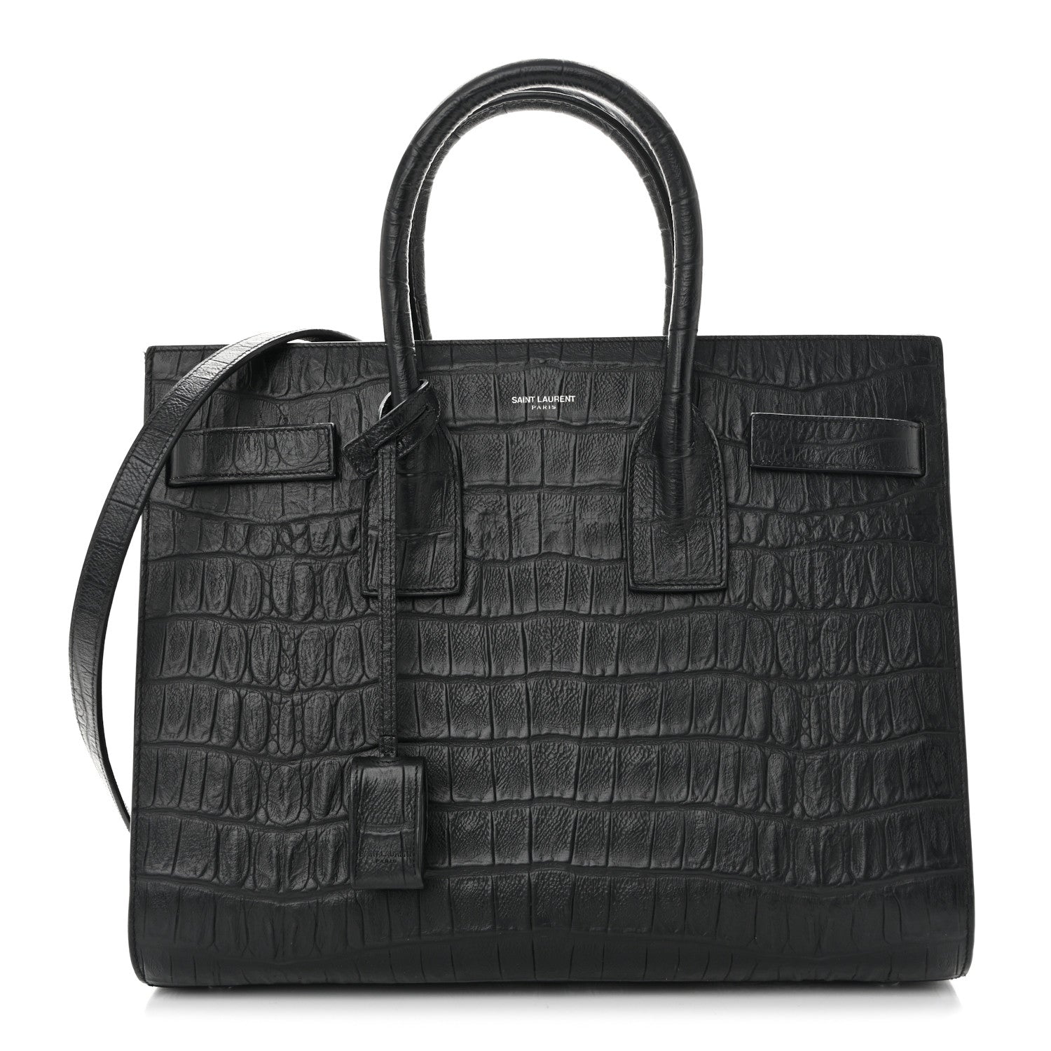 Calfskin Crocodile Embossed Small Sac de Jour Black
