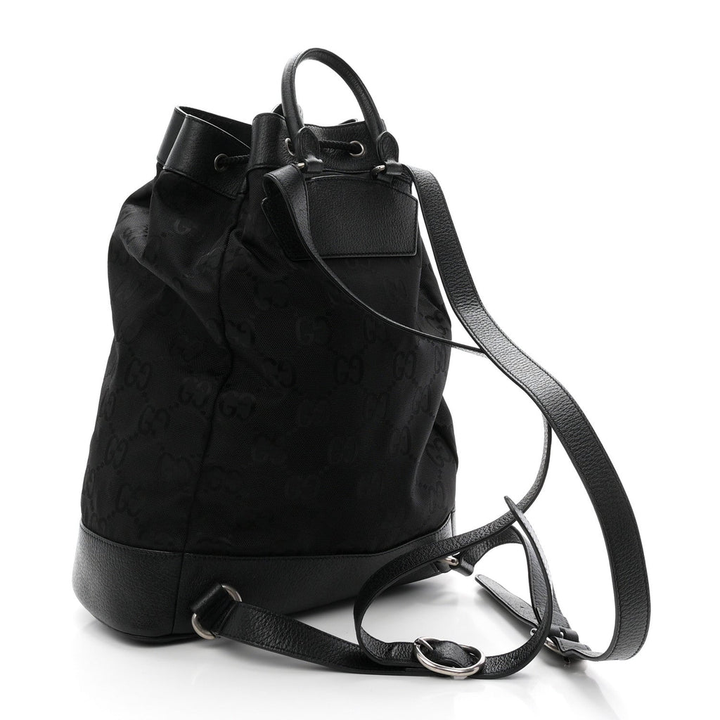 Econyl Nylon Monogram Off The Grid Drawstring Bucket Backpack Black