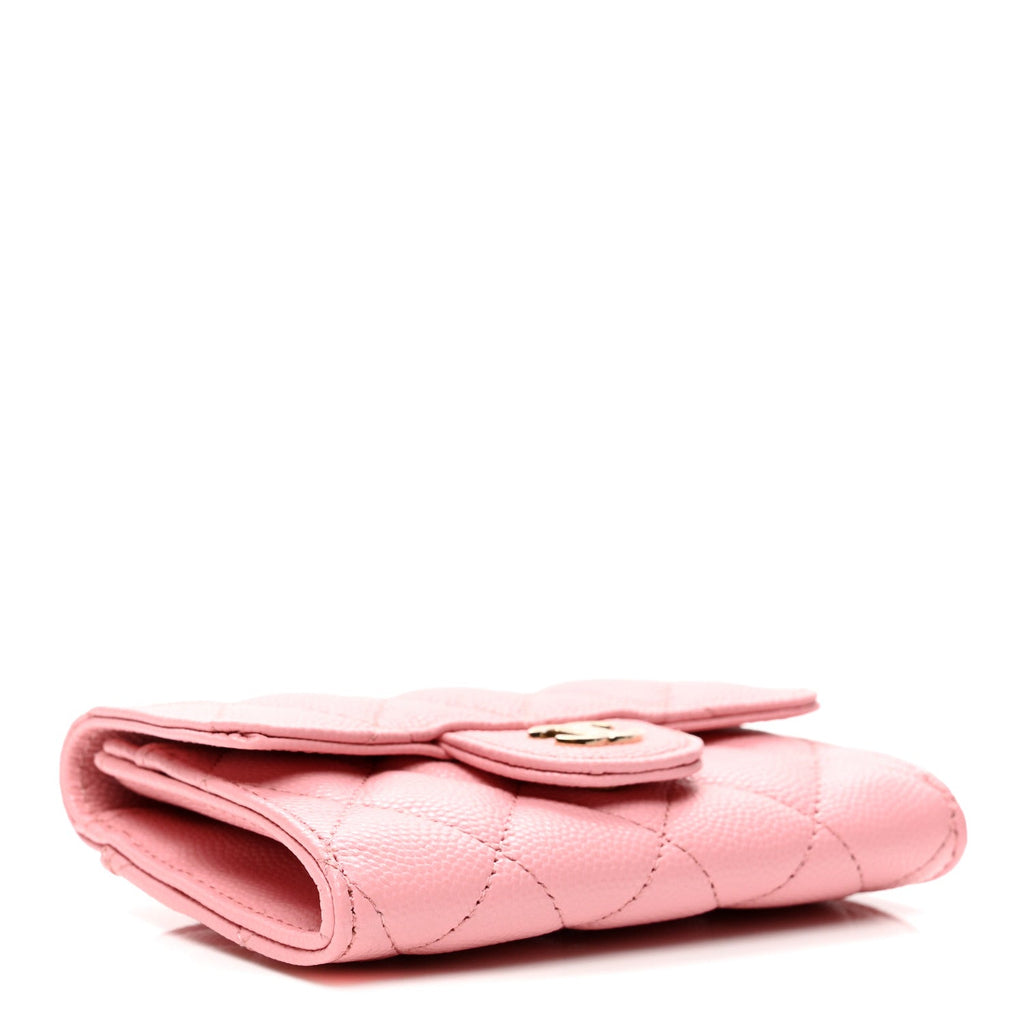 Caviar Quilted Flap Card Holder Wallet Pink